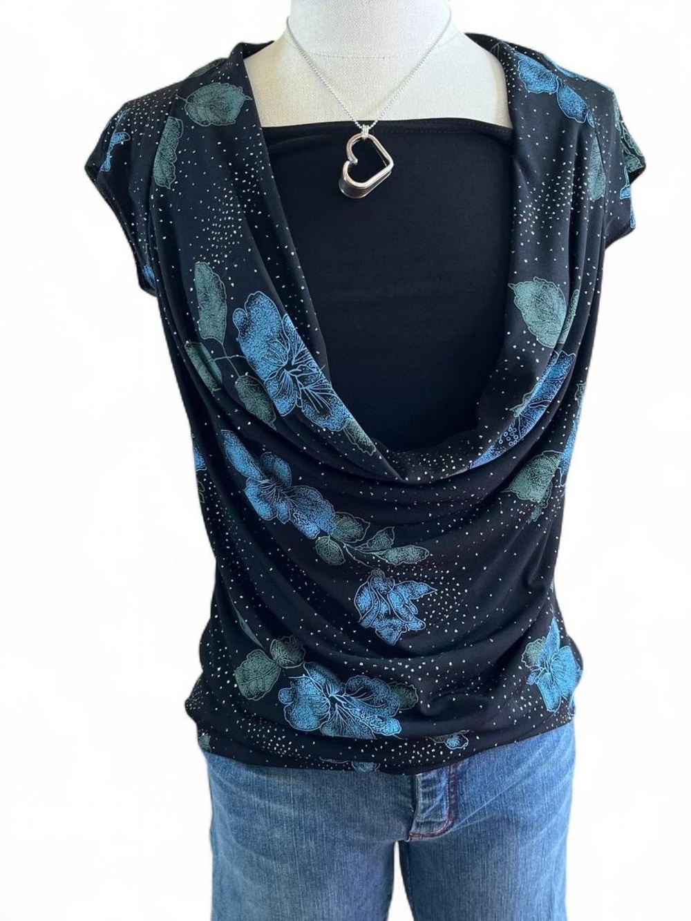 Studio 1940 Black Floral Cowl Neck Tank - Size Small